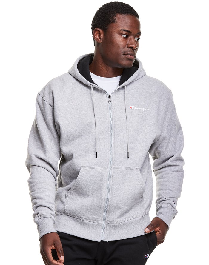 Champion Powerblend Fleece Full Zip Script Logo - Miesten Harmaat Huppari - Suomi 4308591-SO